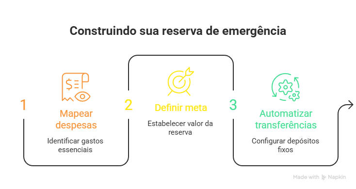 Visual sobre construir reserva com hábitos e metas